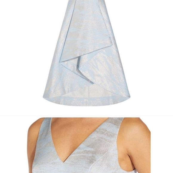 Adrianna Papell  Metallic Jacquard Dress Size 12 Blue Silver Hi-Lo Sleeveless - Picture 3 of 6